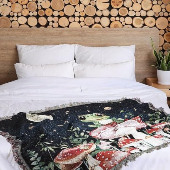 Vintage Frog Mushroom Fall Blanket Sofa Throw - Picture 5 of 8